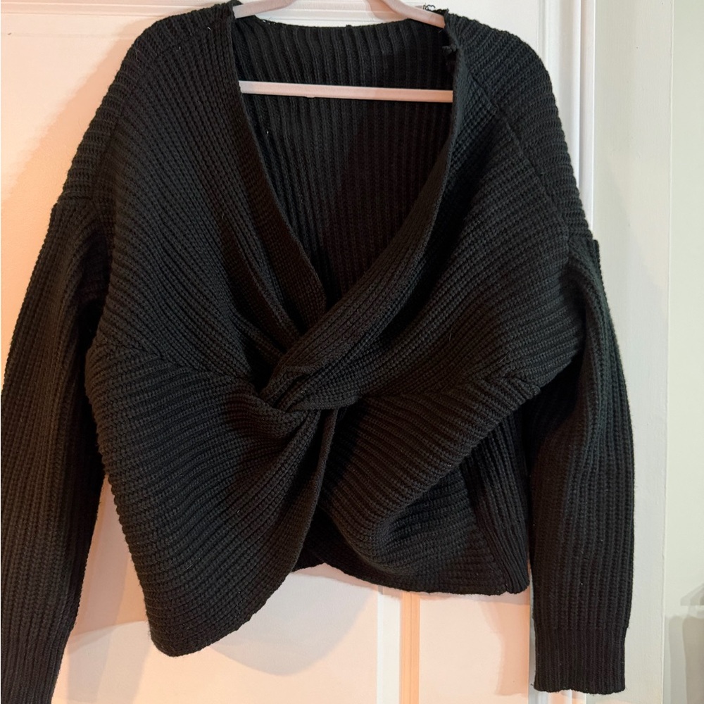 Pink Lily Off-Shoulder Black Twist Sweater